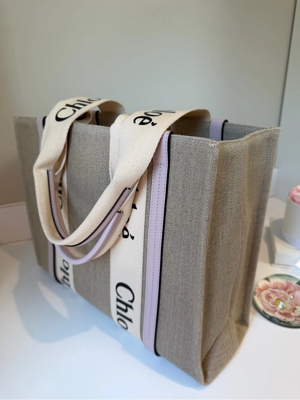 New Chloe Woody Large Tote with lilac Trim COA Dusty